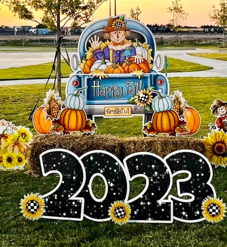 Set of 10 Halloween Truck Yard Cutouts | Fall Yard outlet Decor | Autumn Lawn Decorations | Happy Fall Y'all Yard Signs | Pumpkin Yard Signs