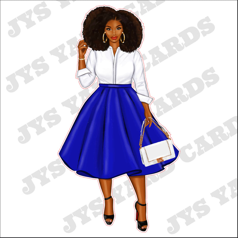 AFRO WOMAN WITH BAG: BLUE