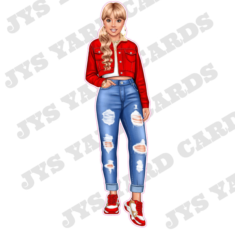 LIGHT GIRL WITH BLONDE HAIR: RED JACKET