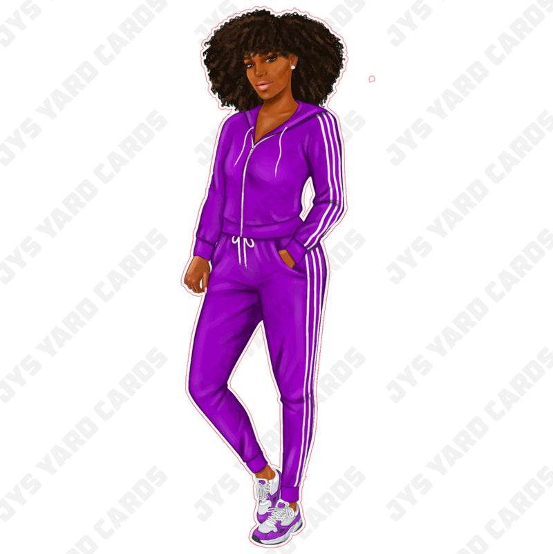 BROWN WOMAN IN SPORTSUIT: PURPLE