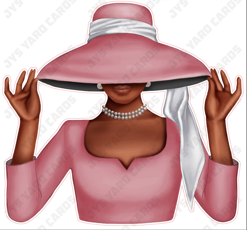 BROWN WOMAN WITH HAT: PINK
