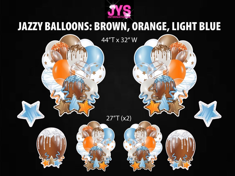 JAZZY BALLOONS: BROWN, ORANGE & LIGHT BLUE