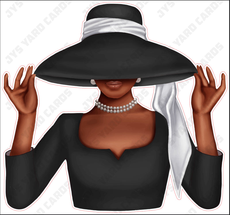 BROWN WOMAN WITH HAT: BLACK