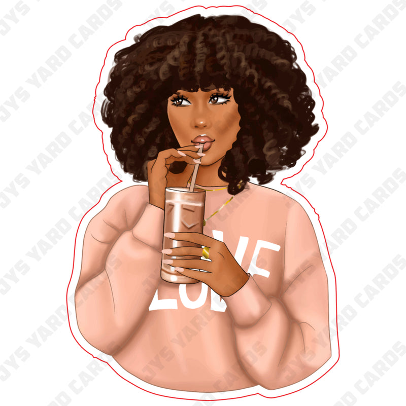 AFRO GIRL WITH HOODIE: CREAM