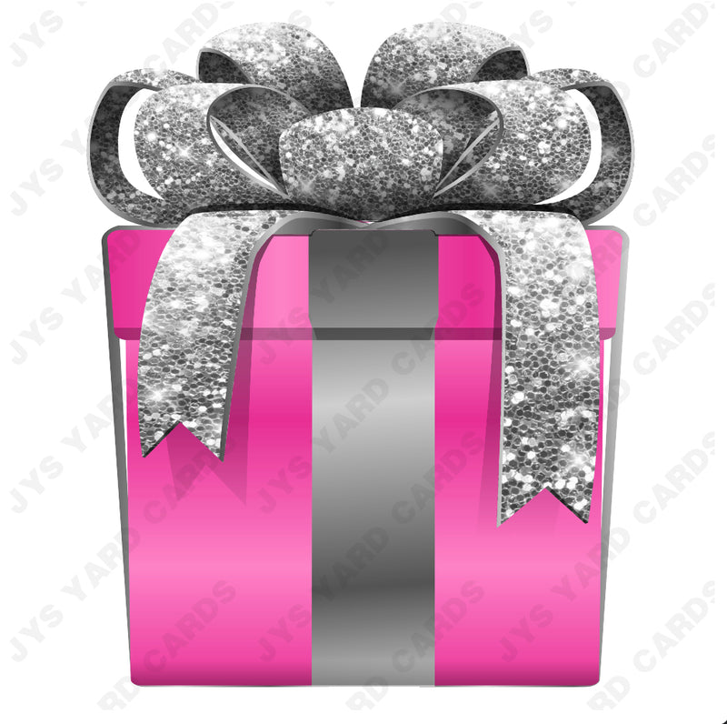 PRESENT: PINK w/ SILVER BOW - Yard Card Signs by JYS International