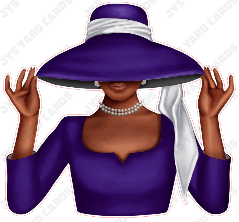 BROWN WOMAN WITH HAT: PURPLE
