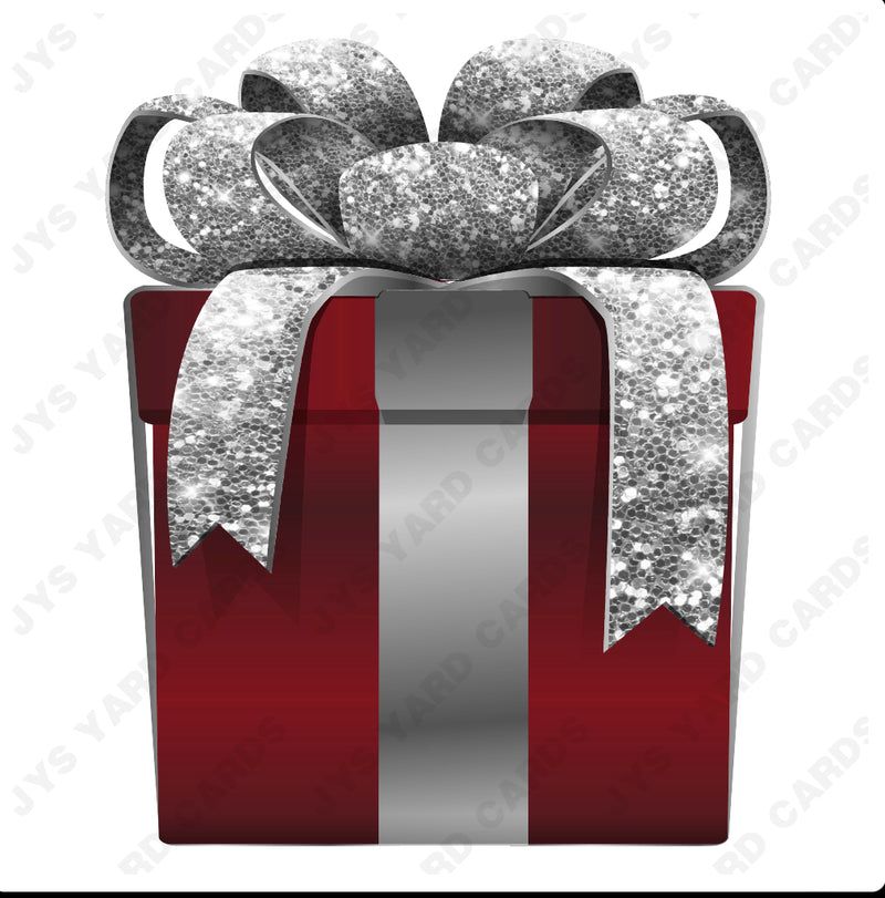 PRESENT: BURGUNDY w/ SILVER BOW - Yard Card Signs by JYS International