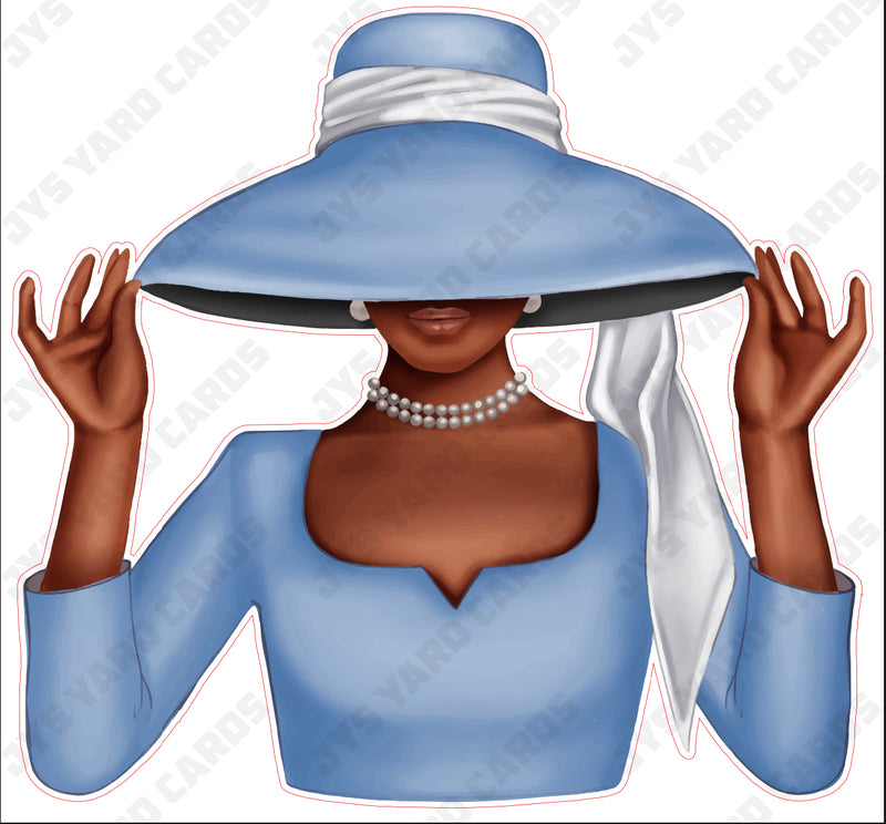 BROWN WOMAN WITH HAT: BABY BLUE