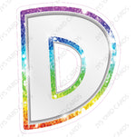 Single Letters: 12” Bouncy Metallic White With Rainbow