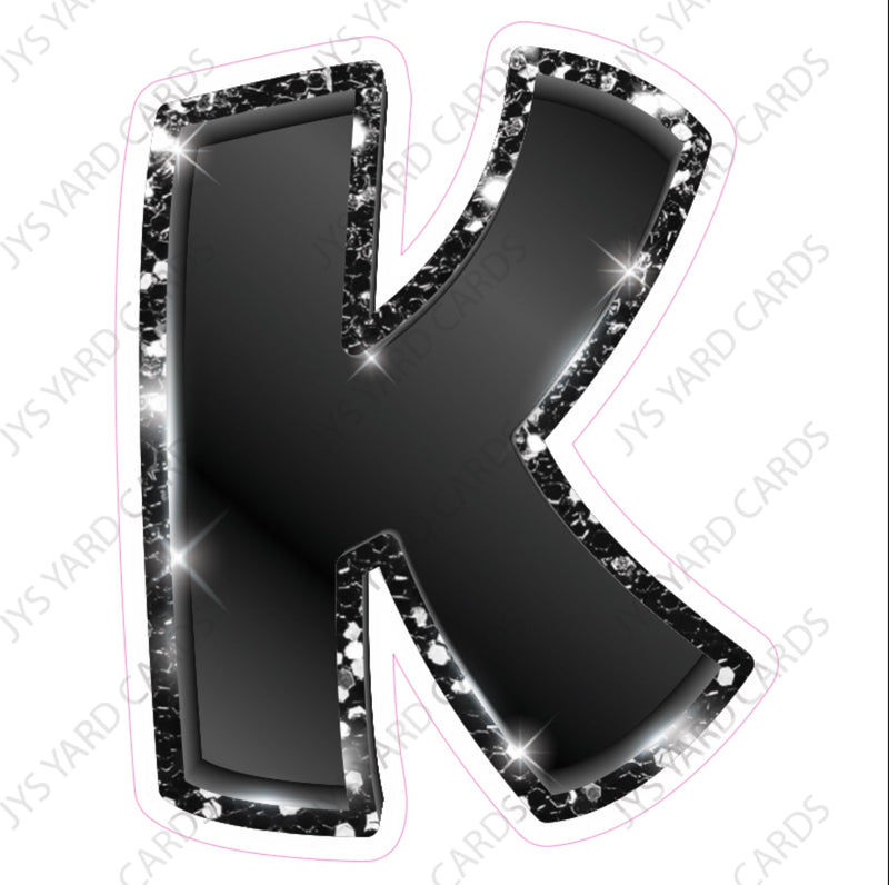 Single Letters: 12” Bouncy Metallic Black - Yard Card Signs by JYS International