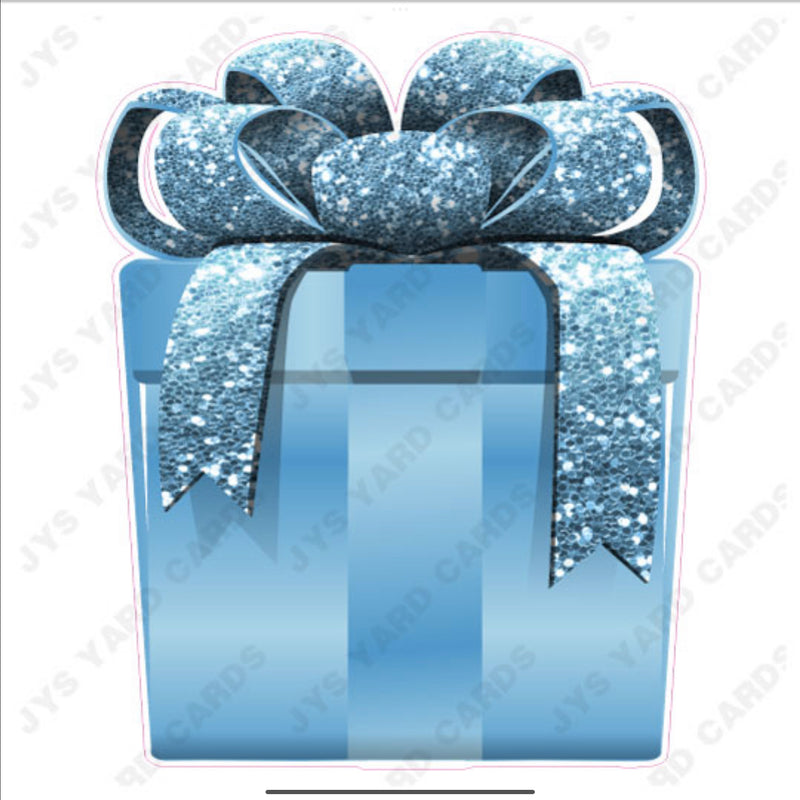 PRESENT: LIGHT BLUE w/ LIGHT BLUE BOW - Yard Card Signs by JYS International