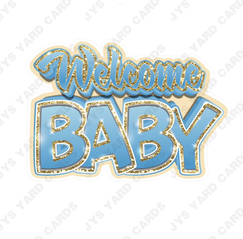 WELCOME BABY CENTERPIECE: Light Blue & Gold