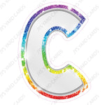 Single Letters: 12” Bouncy Metallic White With Rainbow