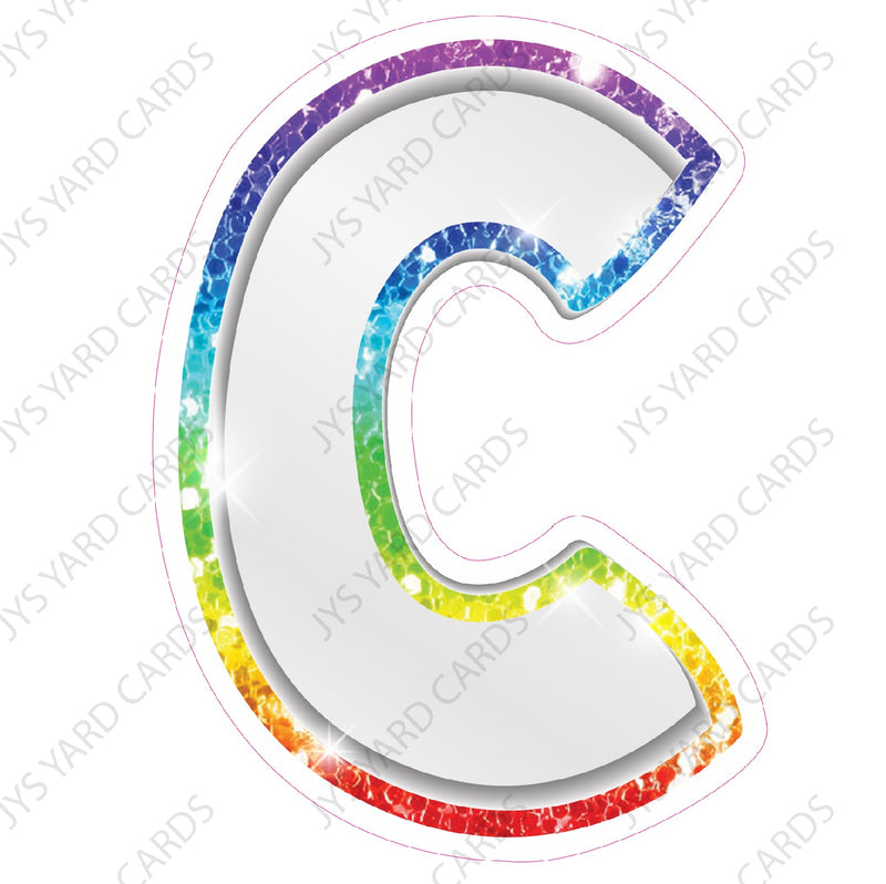 Single Letters: 12” Bouncy Metallic White With Rainbow