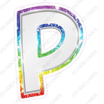 Single Letters: 12” Bouncy Metallic White With Rainbow