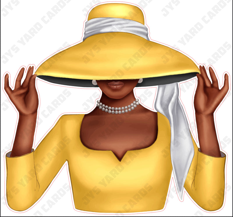 BROWN WOMAN WITH HAT: YELLOW