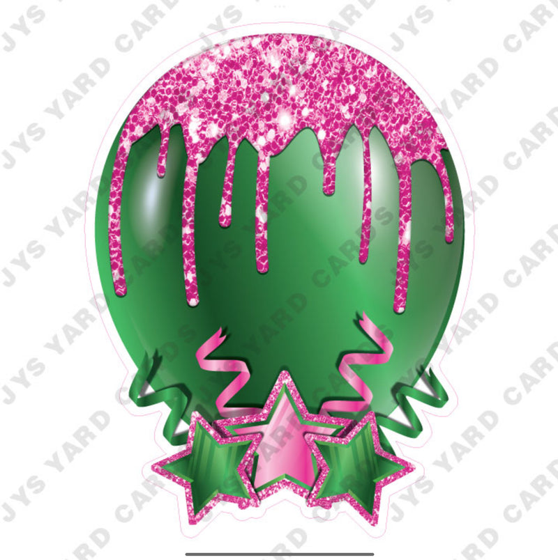 INDIVIDUAL BALLOON: PINK AND GREEN - Yard Card Signs by JYS International