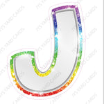 Single Letters: 12” Bouncy Metallic White With Rainbow - Yard Card Signs by JYS International