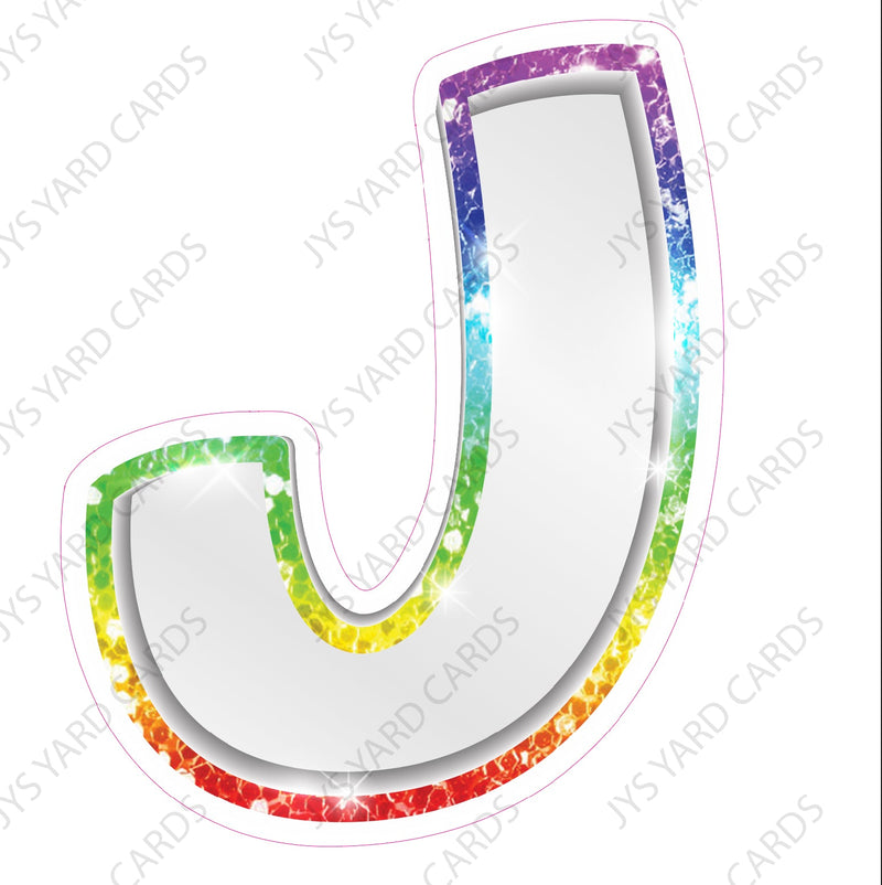 Single Letters: 12” Bouncy Metallic White With Rainbow