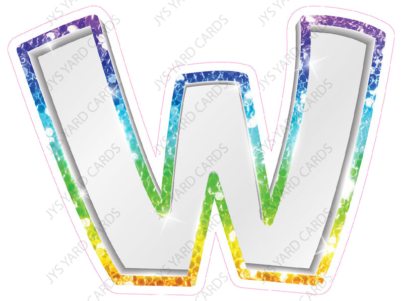 Single Letters: 12” Bouncy Metallic White With Rainbow