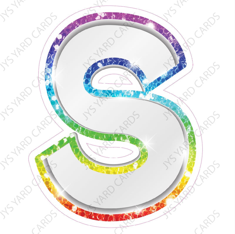 Single Letters: 23” Bouncy Metallic White With Rainbow