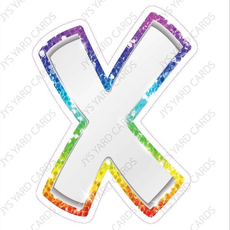 Single Letters: 12” Bouncy Metallic White With Rainbow