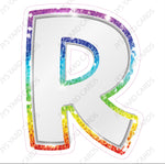 Single Letters: 12” Bouncy Metallic White With Rainbow