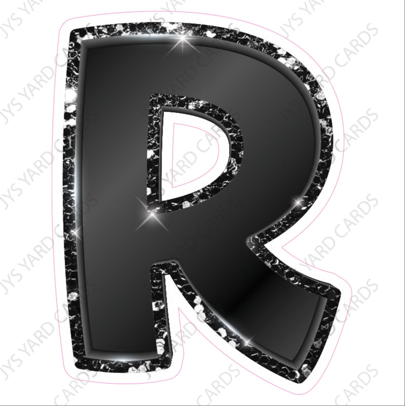 Single Letters: 12” Bouncy Metallic Black - Yard Card Signs by JYS International