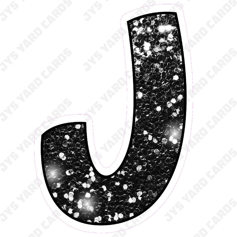 50-count Black Glitter Cursive Alphabet Letter Guinea