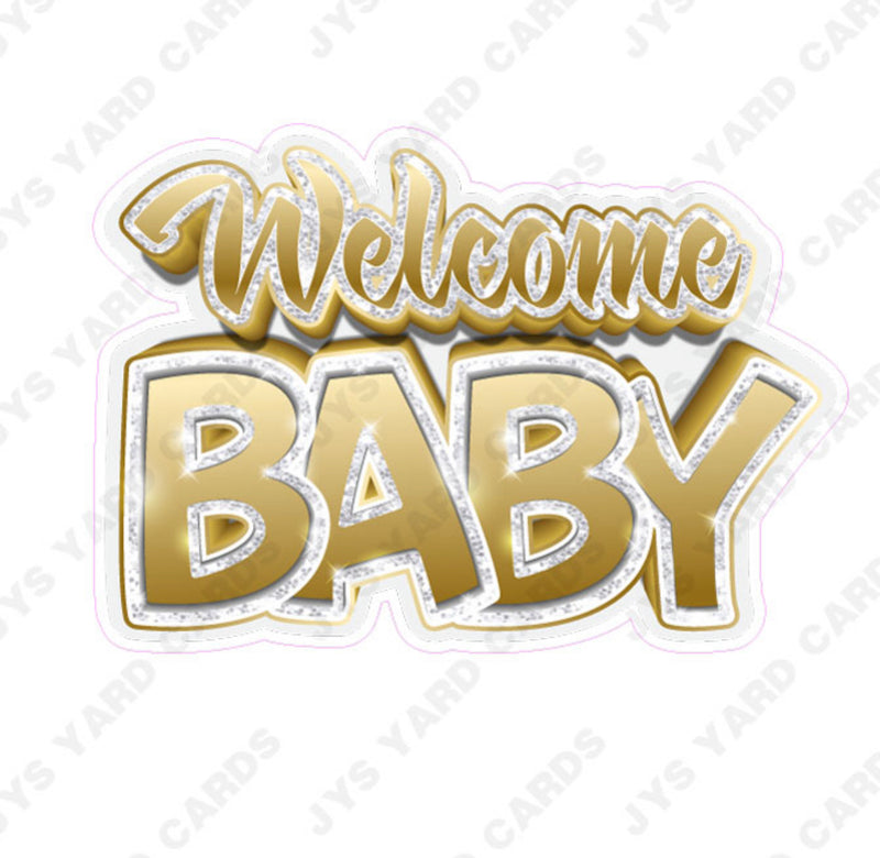 WELCOME BABY CENTERPIECE: Gold & White