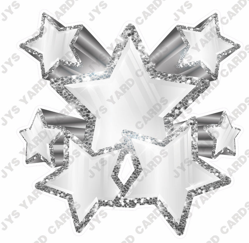 SHOOTING STARS: WHITE & SILVER - Yard Card Signs by JYS International