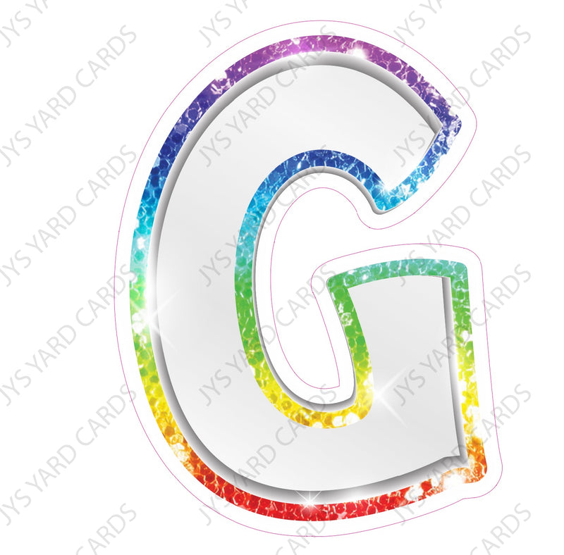 Single Letters: 12” Bouncy Metallic White With Rainbow