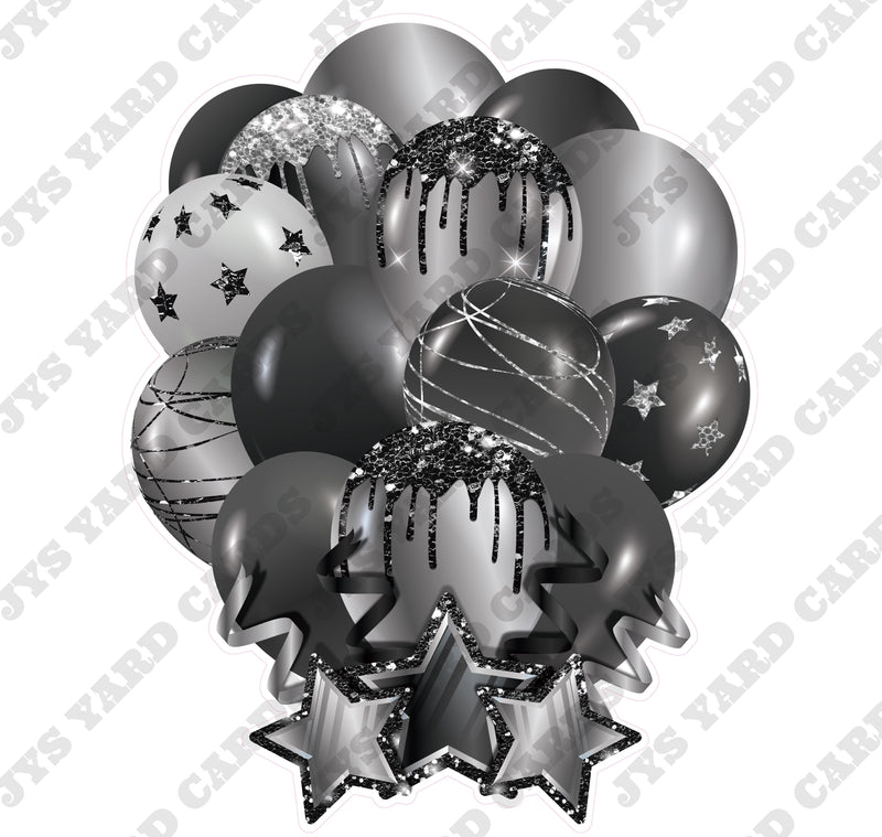 SINGLE JAZZY SOLID BALLOON: BLACK AND SILVER - Yard Card Signs by JYS International