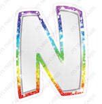 Single Letters: 12” Bouncy Metallic White With Rainbow