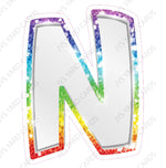 Single Letters: 12” Bouncy Metallic White With Rainbow - Yard Card Signs by JYS International