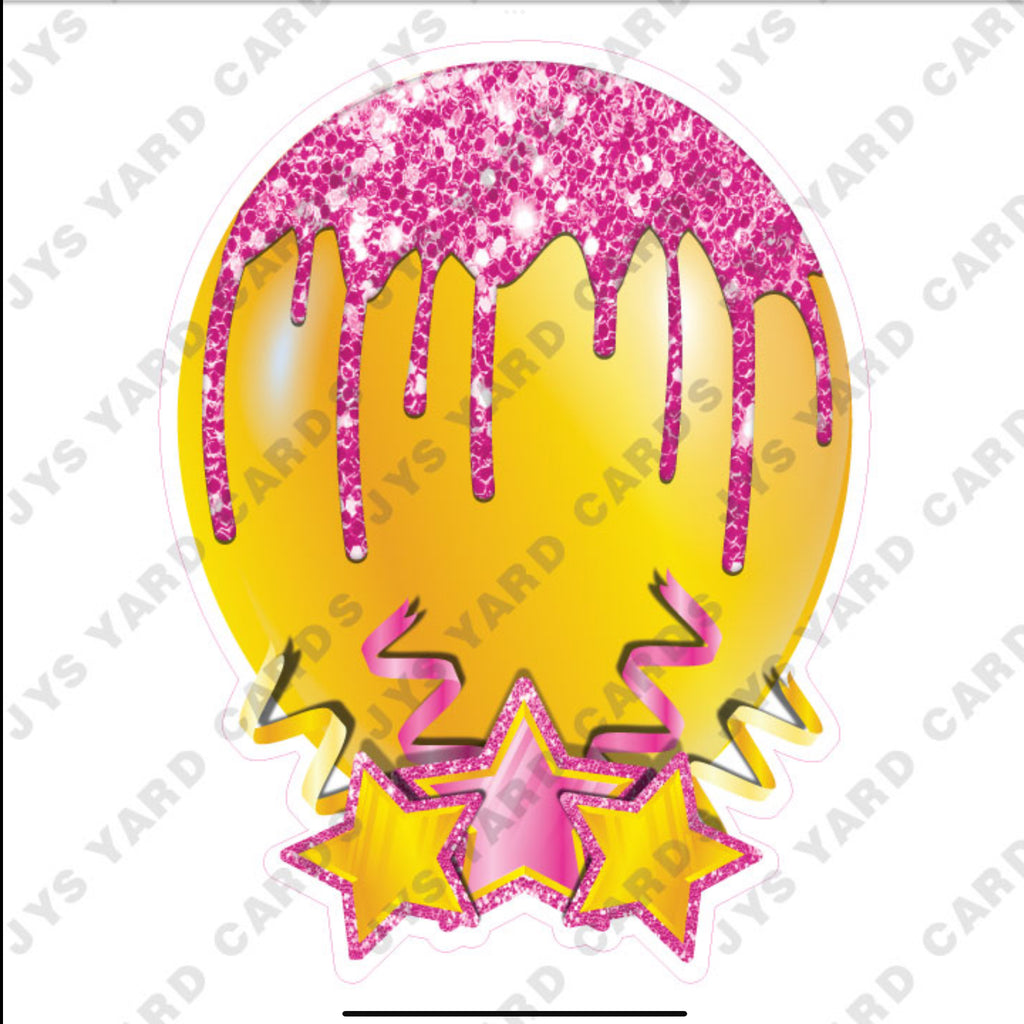 INDIVIDUAL BALLOON: PINK AND YELLOW - Yard Card Signs by JYS International