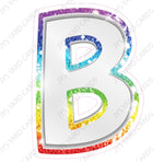 Single Letters: 12” Bouncy Metallic White With Rainbow