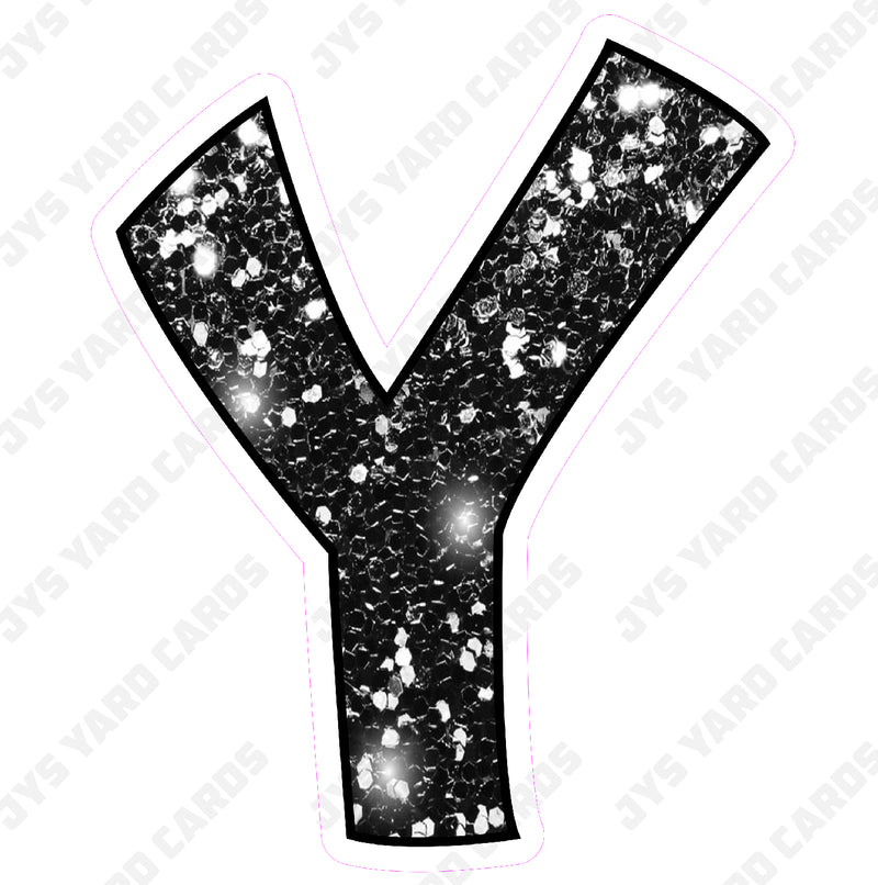 Single Letters: 18” Bouncy Glitter Black – Yard Card Signs by JYS