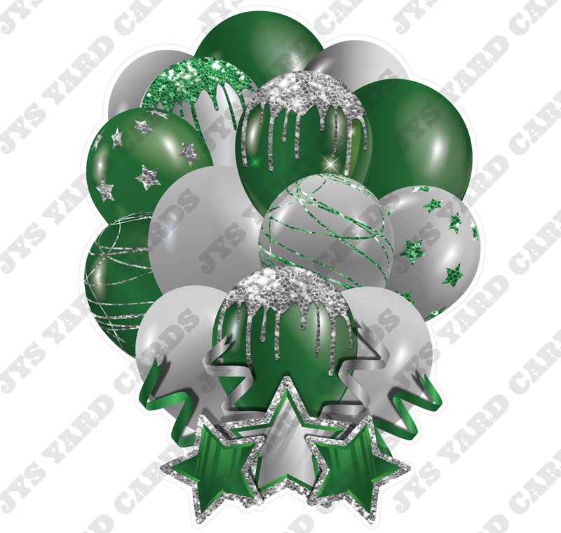 SINGLE JAZZY SOLID BALLOON: GREEN AND SILVER - Yard Card Signs by JYS International