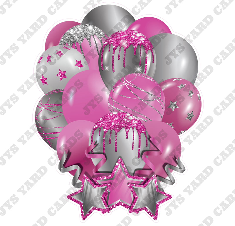 SINGLE JAZZY SOLID BALLOON: PINK AND SILVER - Yard Card Signs by JYS International