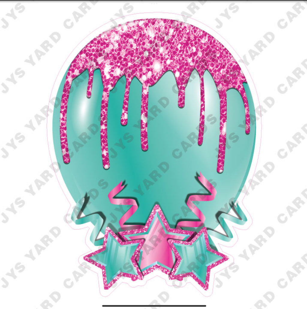 INDIVIDUAL BALLOON: PINK AND TEAL - Yard Card Signs by JYS International