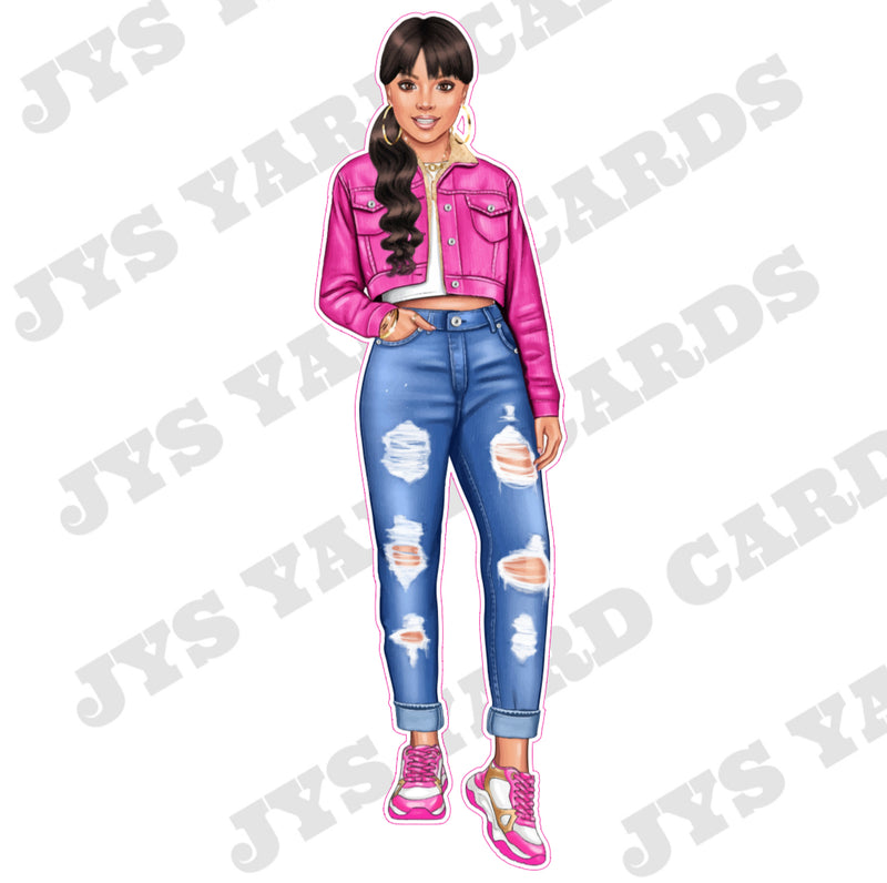 LIGHT GIRL WITH BLACK HAIR: PINK JACKET