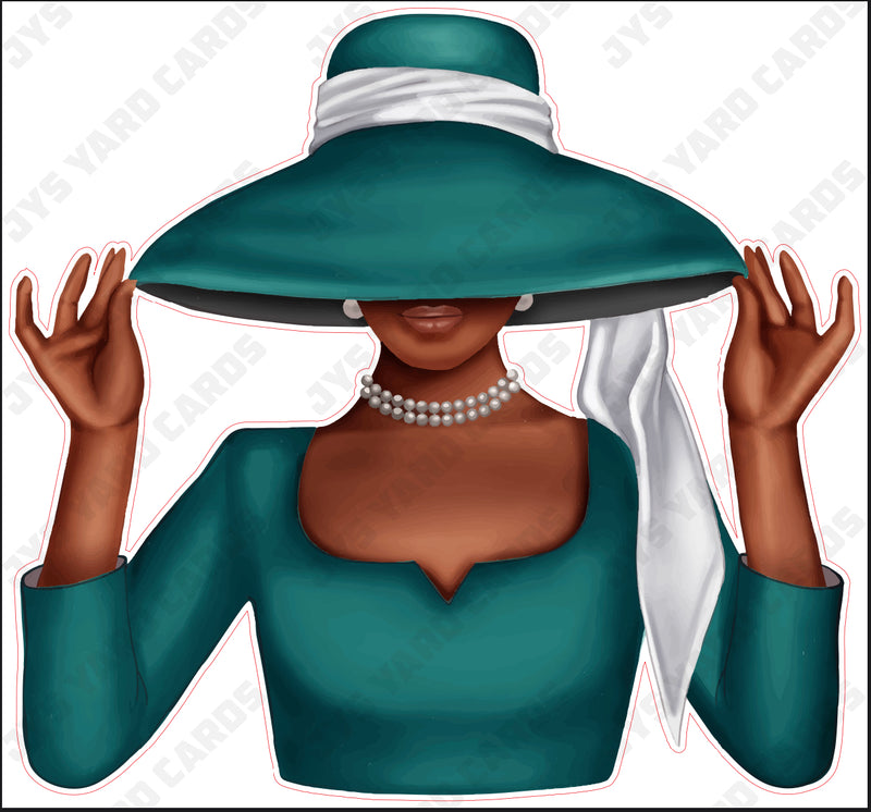 BROWN WOMAN WITH HAT: TEAL