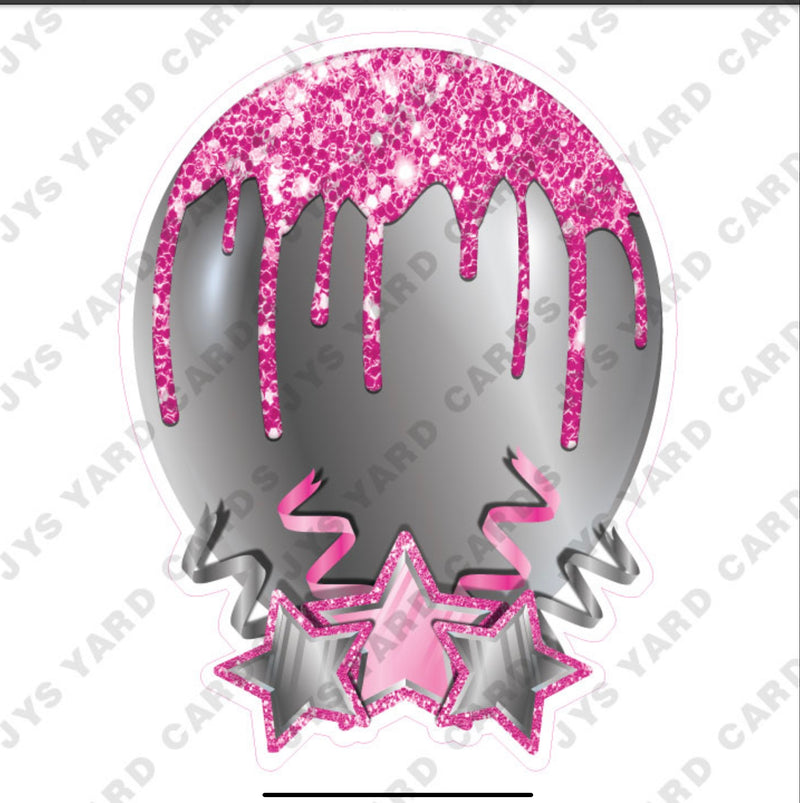 INDIVIDUAL BALLOON: SILVER AND PINK - Yard Card Signs by JYS International