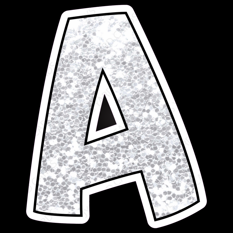 Single Letters: 12” Bouncy Glitter White