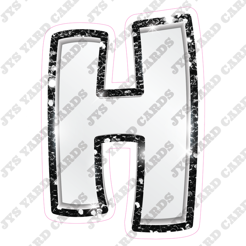 Single Letters: 12” Bouncy Metallic White With Black - Yard Card Signs by JYS International