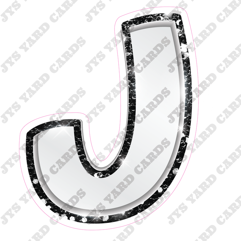 Single Letters: 12” Bouncy Metallic White With Black - Yard Card Signs by JYS International