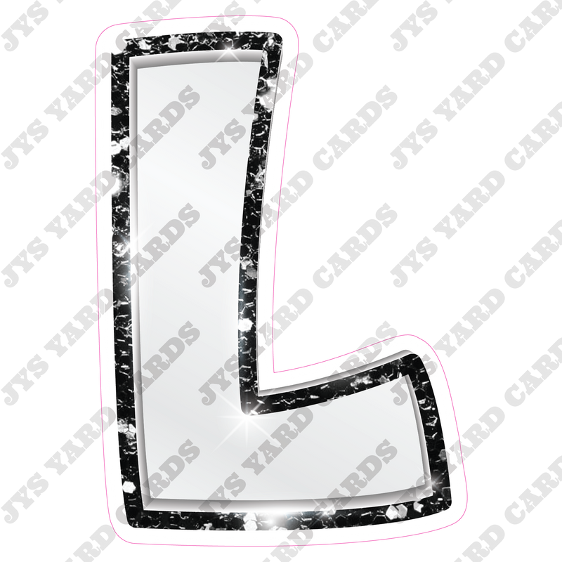Single Letters: 12” Bouncy Metallic White With Black