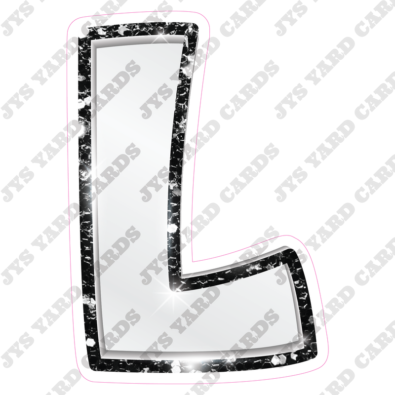 Single Letters: 12” Bouncy Metallic White With Black - Yard Card Signs by JYS International