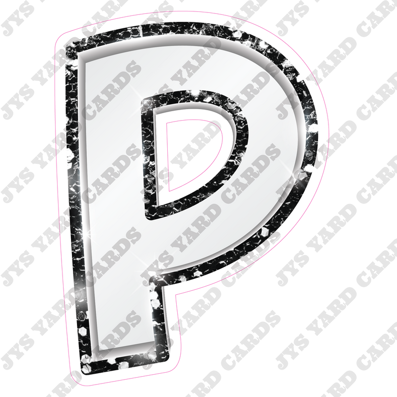 Single Letters: 18” Bouncy Metallic White With Black